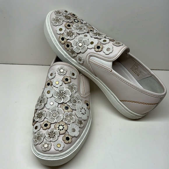 Coach Chalk Tea Rose Floral Slip On Sneakers 8.5 - Picture 1 of 16